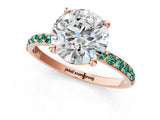 Rose gold Round Cut Diamond Solitaire Ring with Round with Green Sapphire side stone Pavé Band and Prong Setting_1