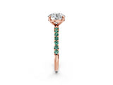 Rose gold Round Cut Diamond Solitaire Ring with Round with Green Sapphire side stone Pavé Band and Prong Setting_2