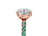 Rose gold Round Cut Diamond Solitaire Ring with Round with Green Sapphire side stone Pavé Band and Prong Setting_5