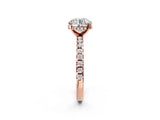 Rose gold Round Cut Diamond Solitaire Ring with Round with Moissanite side stone Pavé Band and Four-Prong Setting_38