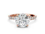 Rose gold Round Cut Diamond Solitaire Ring with Round with Moissanite side stone Pavé Band and Prong Setting_12