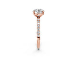 Rose gold Round Cut Diamond Solitaire Ring with Round with Moissanite side stone Pavé Band and Prong Setting_14