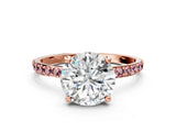 Rose gold Round Cut Diamond Solitaire Ring with Round with Morganite side stone Pavé Band and Prong Setting_12