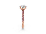 Rose gold Round Cut Diamond Solitaire Ring with Round with Morganite side stone Pavé Band and Prong Setting_14
