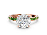 Rose gold Round Cut Diamond Solitaire Ring with Round with Peridot side stone Pavé Band and Four-Prong Setting_36