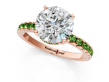 Rose gold Round Cut Diamond Solitaire Ring with Round with Peridot side stone Pavé Band and Four-Prong Setting_37