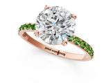 Rose gold Round Cut Diamond Solitaire Ring with Round with Peridot side stone Pavé Band and Prong Setting_1