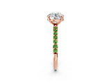 Rose gold Round Cut Diamond Solitaire Ring with Round with Peridot side stone Pavé Band and Prong Setting_2