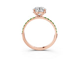 Rose gold Round Cut Diamond Solitaire Ring with Round with Peridot side stone Pavé Band and Prong Setting_3