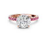 Rose gold Round Cut Diamond Solitaire Ring with Round with Pink Sapphire side stone Pavé Band and Four-Prong Setting_36