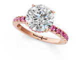 Rose gold Round Cut Diamond Solitaire Ring with Round with Pink Sapphire side stone Pavé Band and Four-Prong Setting_37