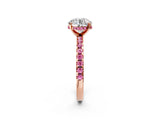 Rose gold Round Cut Diamond Solitaire Ring with Round with Pink Sapphire side stone Pavé Band and Four-Prong Setting_38