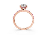 Rose gold Round Cut Diamond Solitaire Ring with Round with Pink Sapphire side stone Pavé Band and Four-Prong Setting_39