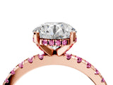 Rose gold Round Cut Diamond Solitaire Ring with Round with Pink Sapphire side stone Pavé Band and Four-Prong Setting_40