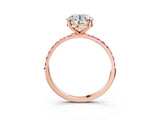 Rose gold Round Cut Diamond Solitaire Ring with Round with Pink Sapphire side stone Pavé Band and Prong Setting_15
