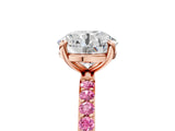 Rose gold Round Cut Diamond Solitaire Ring with Round with Pink Sapphire side stone Pavé Band and Prong Setting_17