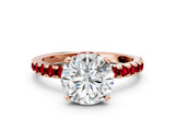 Rose gold Round Cut Diamond Solitaire Ring with Round with Ruby side stone Pavé Band and Four-Prong Setting_36
