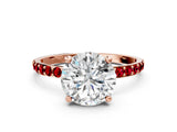 Rose gold Round Cut Diamond Solitaire Ring with Round with Ruby side stone Pavé Band and Prong Setting_24