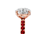Rose gold Round Cut Diamond Solitaire Ring with Round with Ruby side stone Pavé Band and Prong Setting_29