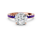 Rose gold Round Cut Diamond Solitaire Ring with Round with Tanzanite side stone Pavé Band and Four-Prong Setting_36