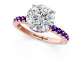 Rose gold Round Cut Diamond Solitaire Ring with Round with Tanzanite side stone Pavé Band and Four-Prong Setting_37
