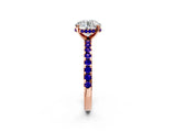 Rose gold Round Cut Diamond Solitaire Ring with Round with Tanzanite side stone Pavé Band and Four-Prong Setting_38
