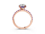 Rose gold Round Cut Diamond Solitaire Ring with Round with Tanzanite side stone Pavé Band and Four-Prong Setting_39