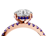 Rose gold Round Cut Diamond Solitaire Ring with Round with Tanzanite side stone Pavé Band and Four-Prong Setting_40