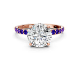 Rose gold Round Cut Diamond Solitaire Ring with Round with Tanzanite side stone Pavé Band and Prong Setting_12