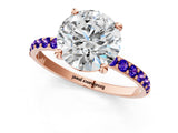 Rose gold Round Cut Diamond Solitaire Ring with Round with Tanzanite side stone Pavé Band and Prong Setting_13