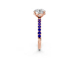 Rose gold Round Cut Diamond Solitaire Ring with Round with Tanzanite side stone Pavé Band and Prong Setting_14