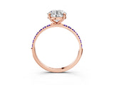 Rose gold Round Cut Diamond Solitaire Ring with Round with Tanzanite side stone Pavé Band and Prong Setting_15