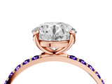 Rose gold Round Cut Diamond Solitaire Ring with Round with Tanzanite side stone Pavé Band and Prong Setting_16