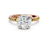 Rose gold Round Cut Diamond Solitaire Ring with Round with Yellow Sapphire side stone Pavé Band and Four-Prong Setting_36