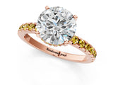 Rose gold Round Cut Diamond Solitaire Ring with Round with Yellow Sapphire side stone Pavé Band and Four-Prong Setting_37
