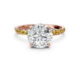 Rose gold Round Cut Diamond Solitaire Ring with Round with Yellow Sapphire side stone Pavé Band and Prong Setting_12