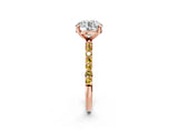Rose gold Round Cut Diamond Solitaire Ring with Round with Yellow Sapphire side stone Pavé Band and Prong Setting_14