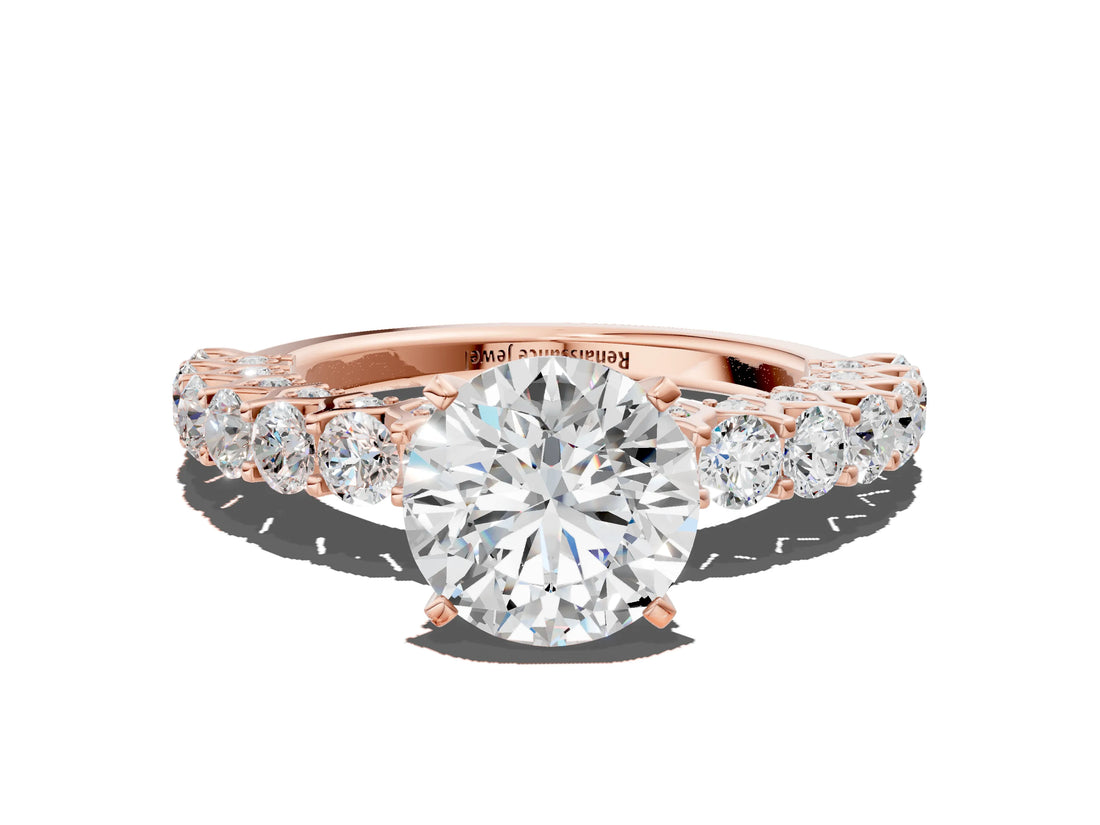 Rose gold Round Cut Diamond Solitaire Ring with Shared Prong Pavé Band and Four-Prong Setting_80