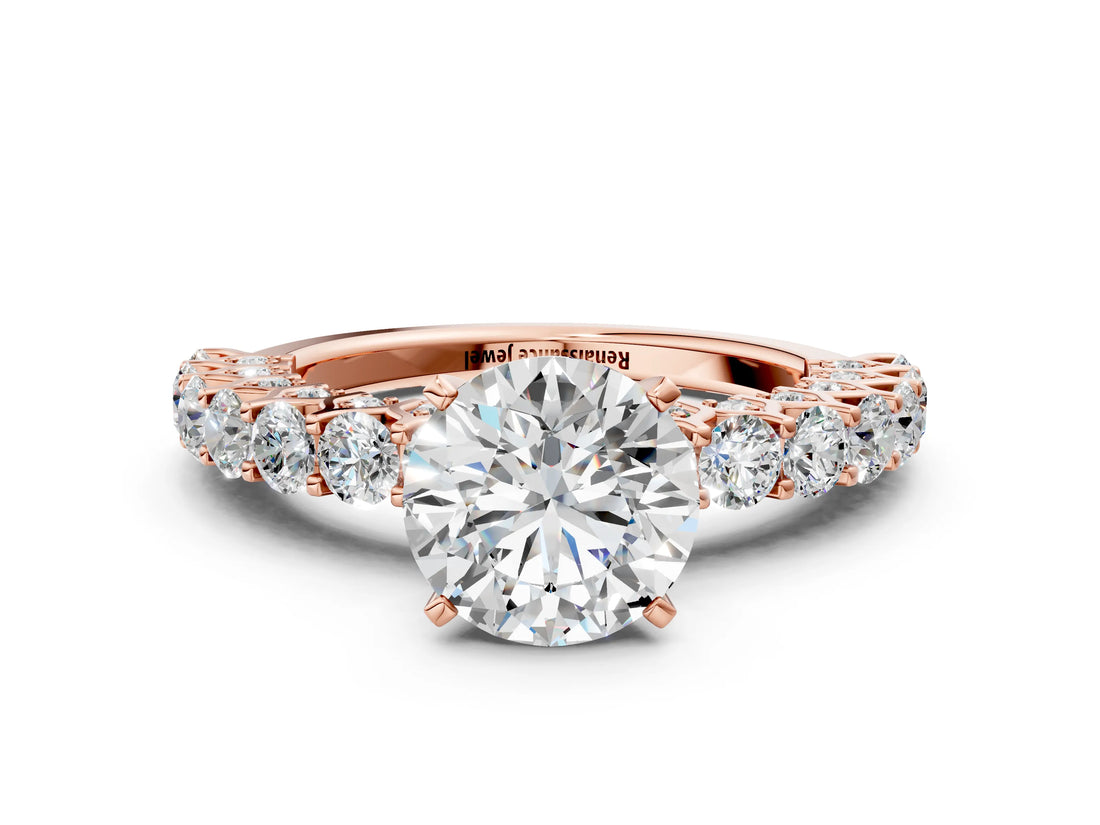 Rose gold Round Cut Diamond Solitaire Ring with Shared Prong Pavé Band and Four-Prong Setting_92