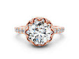 Rose gold Round Cut Diamond Solitaire Ring with Shared Prong Pavé Band