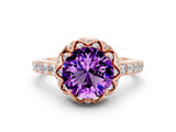 Rose gold Round Cut Diamond Solitaire Ring with Shared Prong Pavé Band