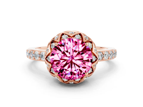 Rose gold Round Cut Diamond Solitaire Ring with Shared Prong Pavé Band