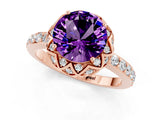 Rose gold Round Cut Diamond Solitaire Ring with Shared Prong Pavé Band_1
