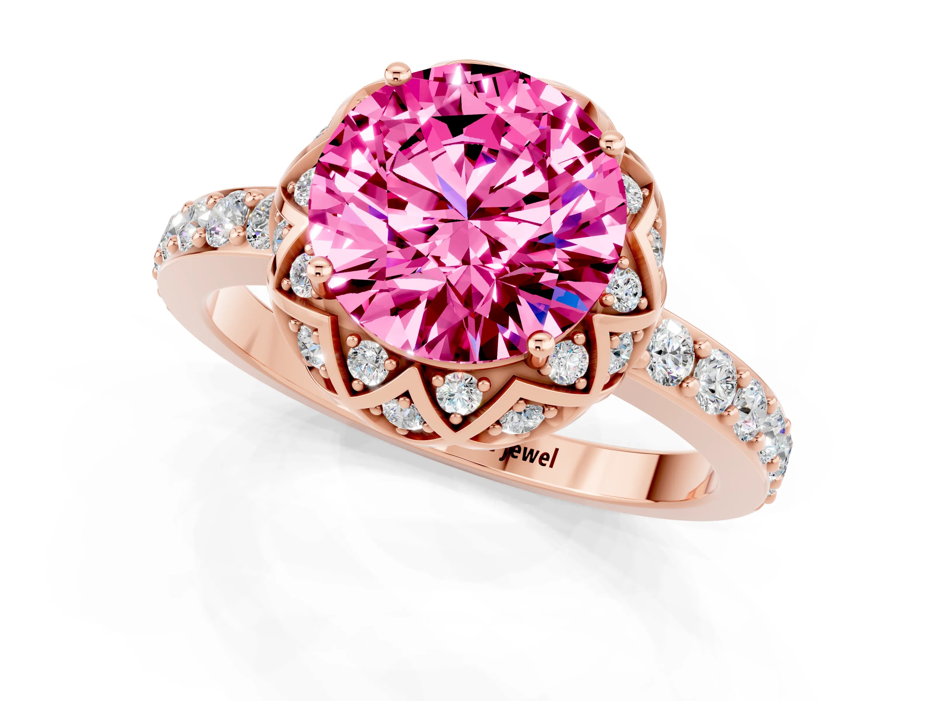Rose gold Round Cut Diamond Solitaire Ring with Shared Prong Pavé Band_1