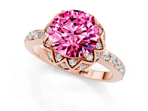 Rose gold Round Cut Diamond Solitaire Ring with Shared Prong Pavé Band_1