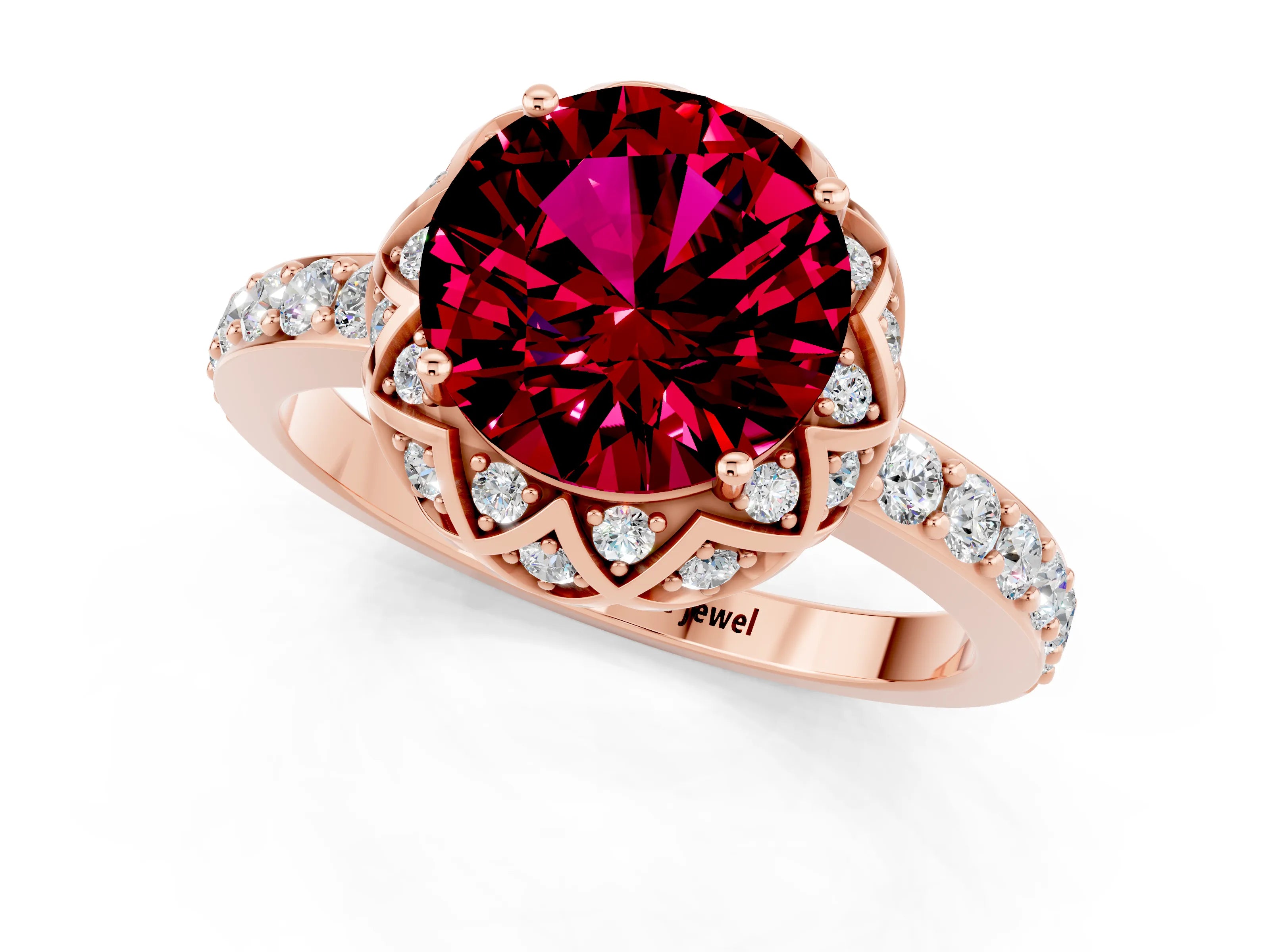 Rose gold Round Cut Diamond Solitaire Ring with Shared Prong Pavé Band_1