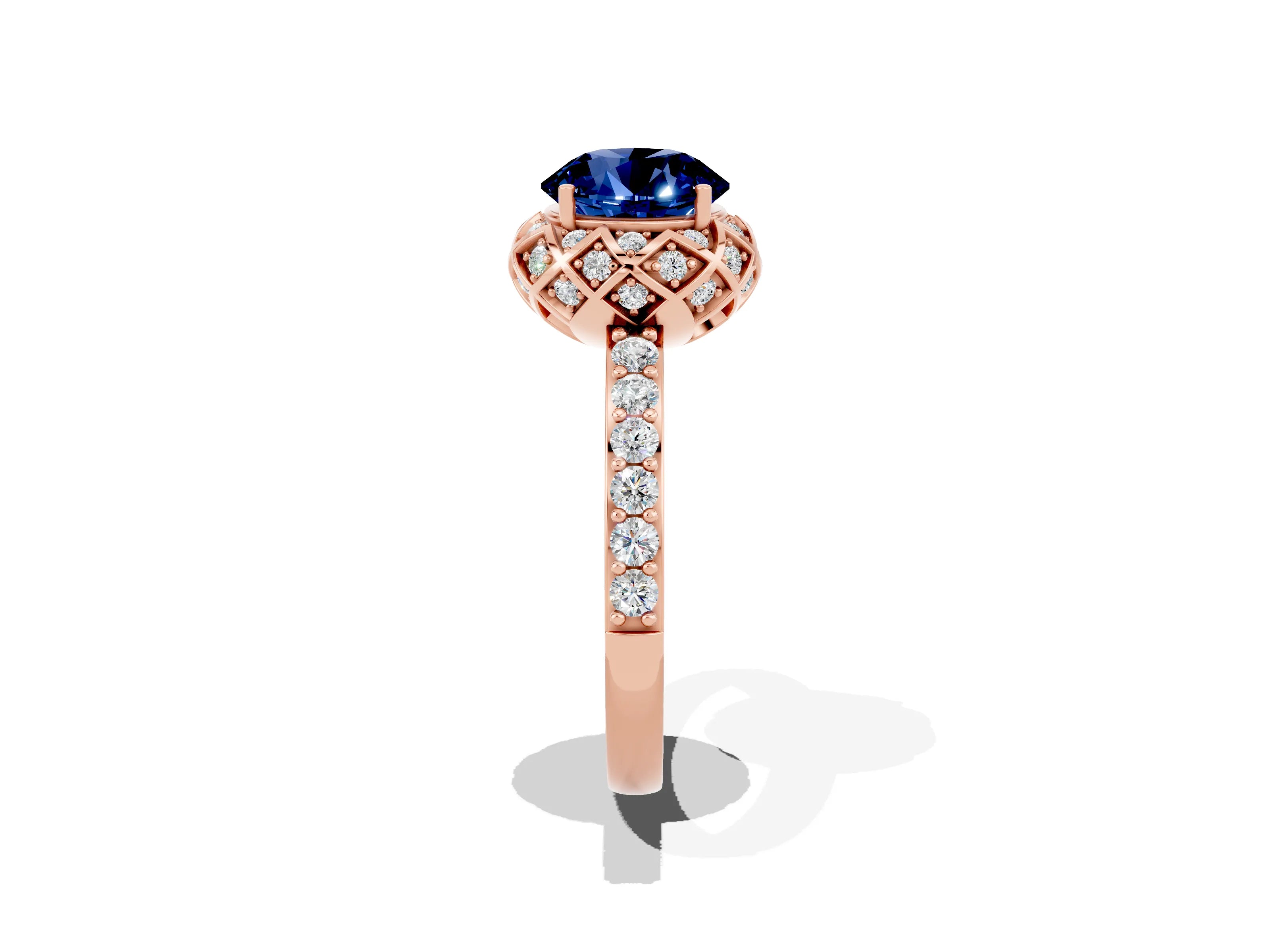 Rose gold Round Cut Diamond Solitaire Ring with Shared Prong Pavé Band_1