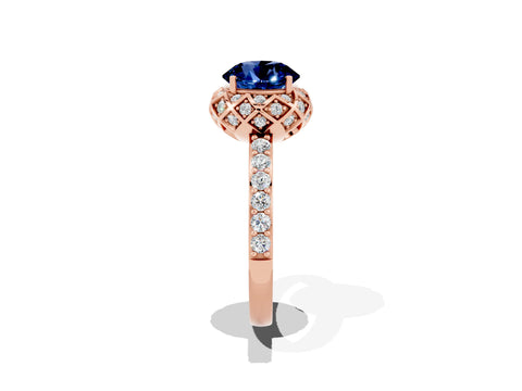 Rose gold Round Cut Diamond Solitaire Ring with Shared Prong Pavé Band_1