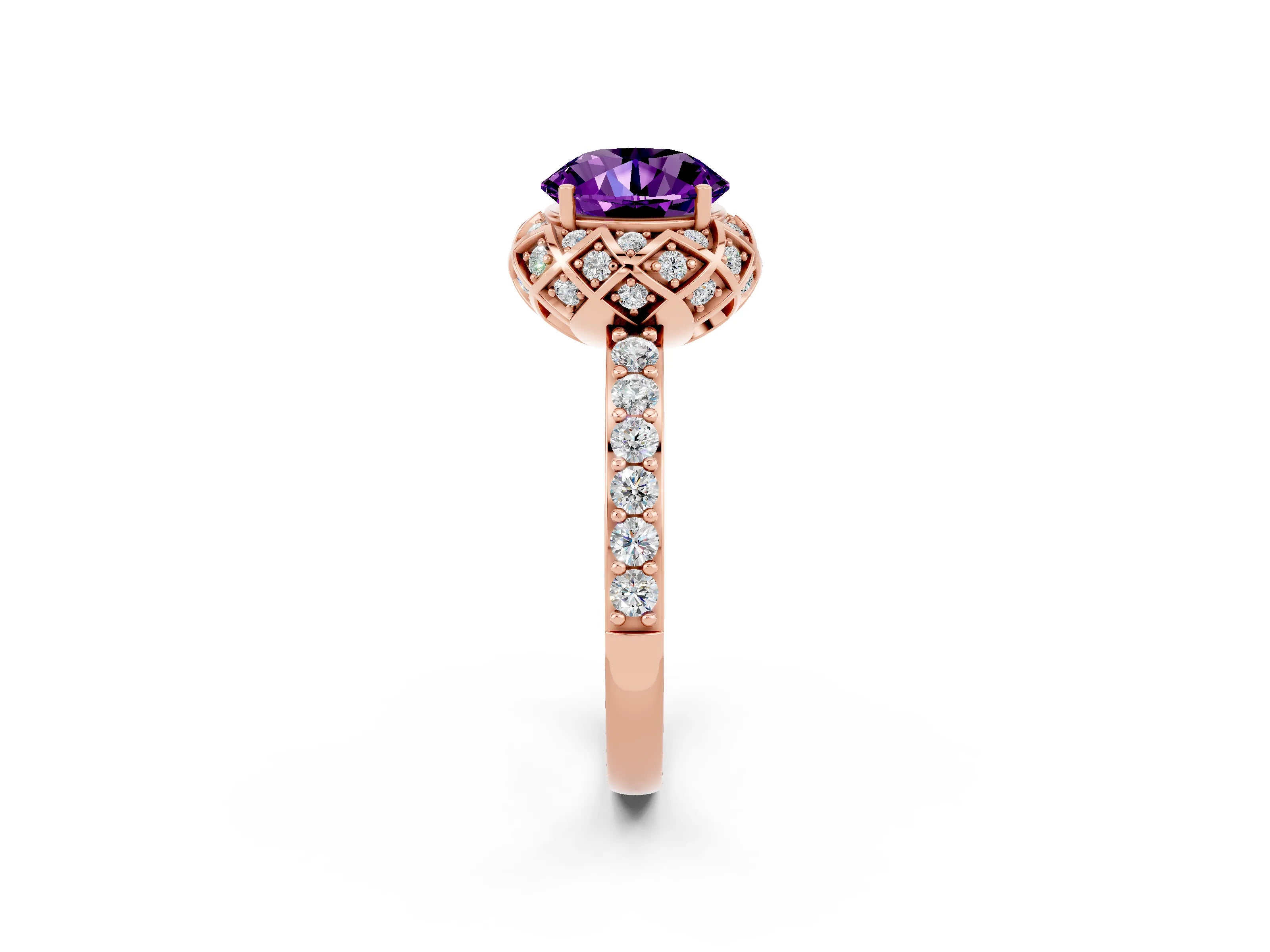 Rose gold Round Cut Diamond Solitaire Ring with Shared Prong Pavé Band_2