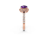 Rose gold Round Cut Diamond Solitaire Ring with Shared Prong Pavé Band_2